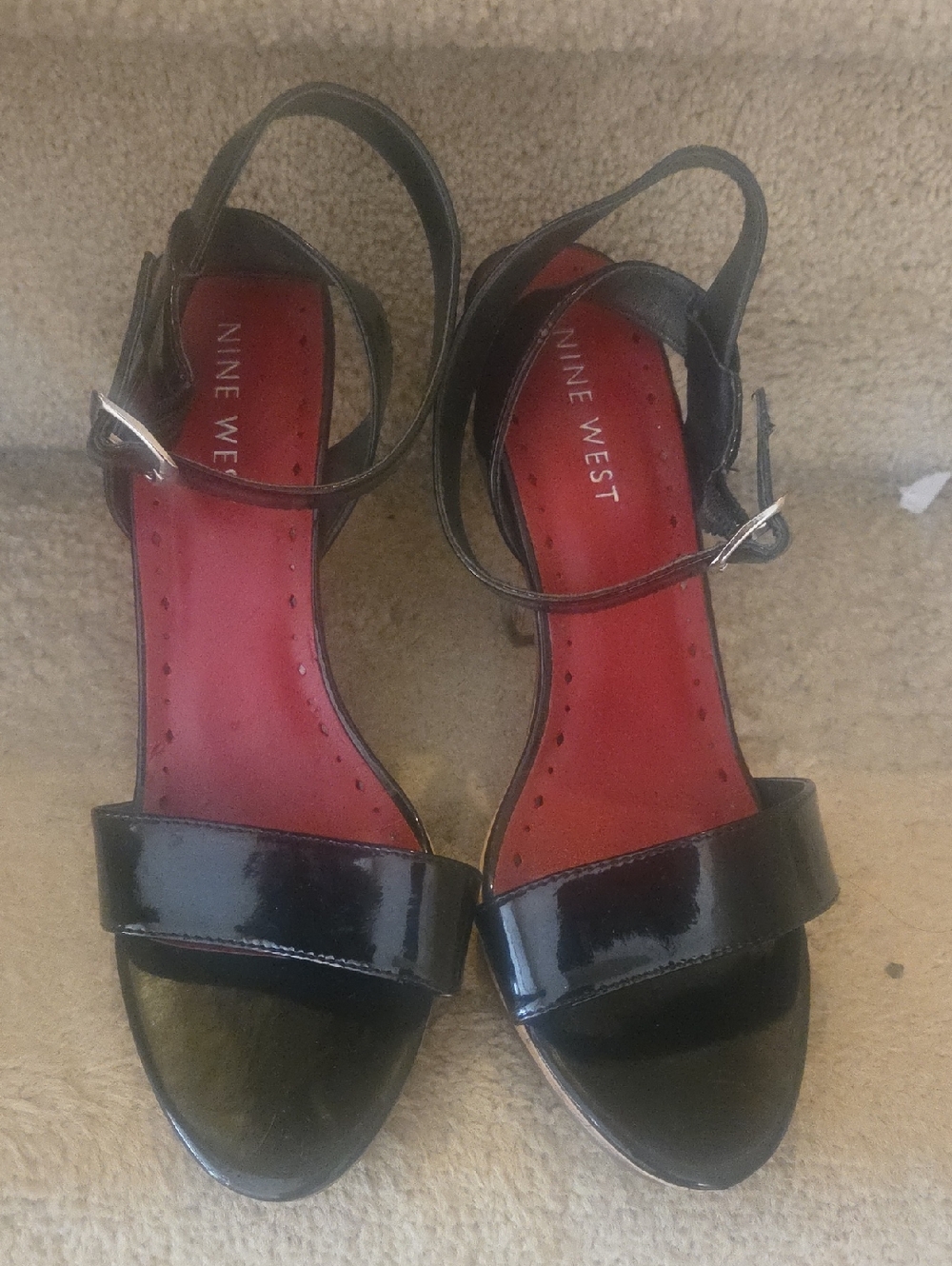 Nine West Black Patent Open-Toe Ankle-Strap Heels